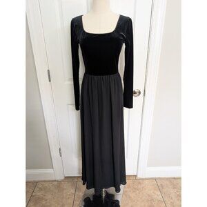 Vth Laura Ashley Black Velvet Silk Maxi Dress 6 Witchy Regency Whimisigoth Fairy